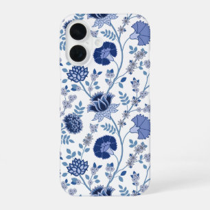 Funda Para iPhone 16 El azul del gran patrón de flores jacobeas en blan