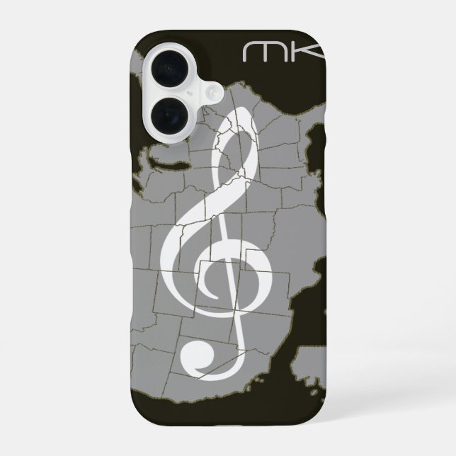 Funda Para iPhone 16 El mapa de EE. UU. con una clave de sol (Reverso )