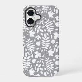 Funda Para iPhone 16 El patrón de las hojas caídas en blanco sobre gris