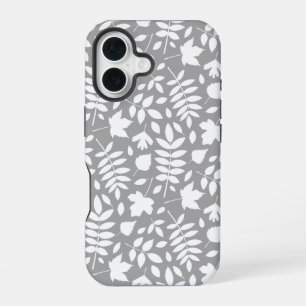 Funda Para iPhone 16 El patrón de las hojas caídas en blanco sobre gris
