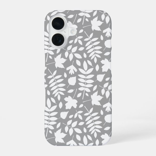 Funda Para iPhone 16 El patrón de las hojas caídas en blanco sobre gris (Reverso )