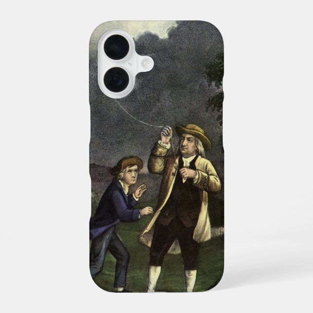 Funda Para iPhone 16 El relámpago de Benjamin Franklin con el experimen (Reverso )