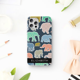 Funda Para iPhone 16 Elefantes Coloridos, Patrón de Elefantes, Tu Nombr