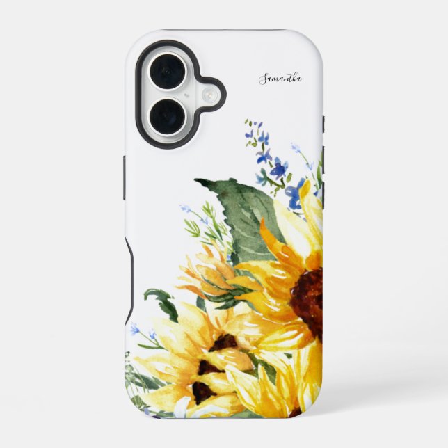 Funda Para iPhone 16 Elegante acuarela girasoles floral personalizada (Reverso )