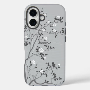 Funda Para iPhone 16 Elegante Arte Gris Floreciente Personalizado