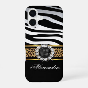 Funda Para iPhone 16 Elegante cebra salvaje de rayas leopardo negro per