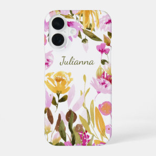 Funda Para iPhone 16 Elegante color de agua rosada amarillo Floral pers