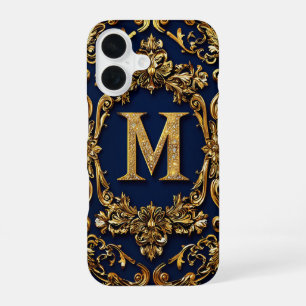 Funda Para iPhone 16 Elegante Decoración de Letra M en Oro
