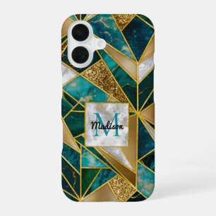 Funda Para iPhone 16 Elegante falso oro turquesa geométrico