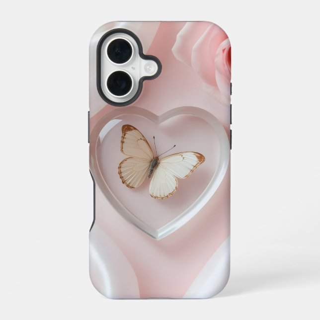 Funda Para iPhone 16 Elegante Funda móvil del corazón de mariposa (Reverso )