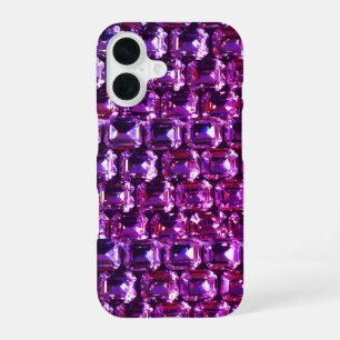 Funda Para iPhone 16 Elegante magenta rosa púrpura diamantes de piedras