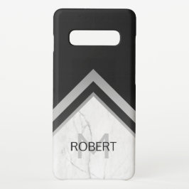 Funda Para iPhone 16 Elegante Mármol Geométrico Monogramado Negro Plata