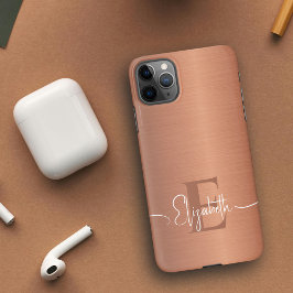 Funda Para iPhone 16 Elegante Metal Lujo de Cobre Bruñido Monogramado