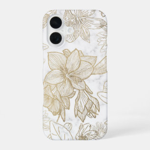 Funda Para iPhone 16 Elegante moderno mármol floral blanco gris oro
