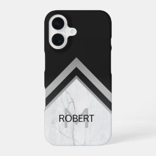 Funda Para iPhone 16 Elegante Monograma Geométrico Mármol Negro Platead