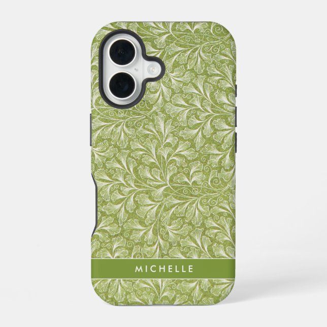 Funda Para iPhone 16 Elegante Nombre Personalizado Verde Botánico (Reverso )