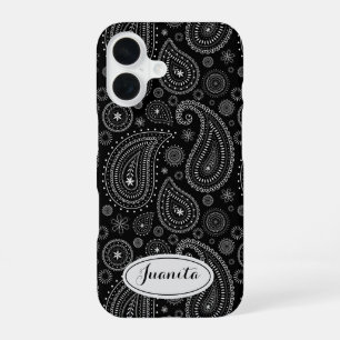 Funda Para iPhone 16 Elegante Paisley en Negro y Blanco – Retro Orienta