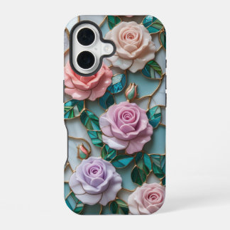 Funda Para iPhone 16 Elegante patrón de Rosa de vidrio manchado con pas