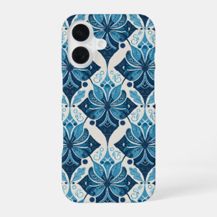 Funda Para iPhone 16 Elegante patrón floral boho en azul
