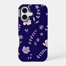 Funda Para iPhone 16 Elegante patrón floral púrpura y beige