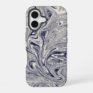 Funda Para iPhone 16 Elegante Remolino de Mármol Azul y Blanco