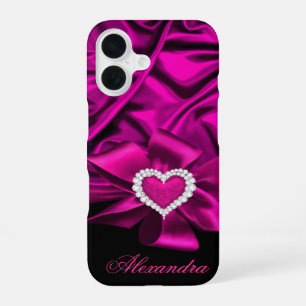 Funda Para iPhone 16 Elegante seda rosa oscuro con apariencia de joya d