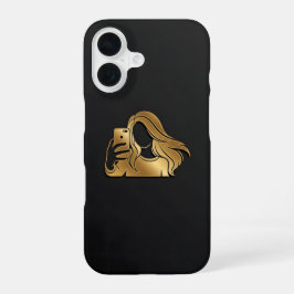 Funda Para iPhone 16 Elegante Silueta de Oro Metálico Chica Selfie