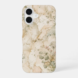 Funda Para iPhone 16 Elegante técnica botánica de mármol Cottagecore