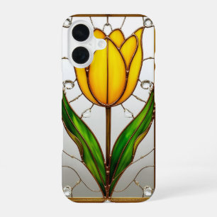 Funda Para iPhone 16 Elegante Tulipán de Vidrio Pintado con Marco de Or