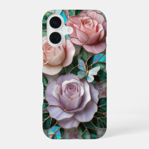 Funda Para iPhone 16 Elegantes rosas rosadas de Rubor en arte de vidrio