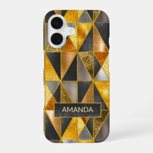 Funda Para iPhone 16 Elegantes triángulos geométricos de plata negra do