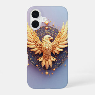 Funda Para iPhone 16 Emblema de Águila Dorada con Estrellas Decorativas