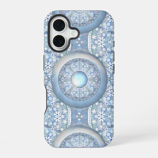 Funda Para iPhone 16 Encaje cerámico Azul claro (Reverso )