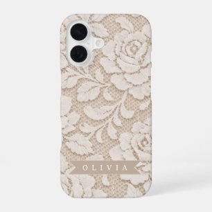 Funda Para iPhone 16 Encaje de marfil personalizado para novia elegante