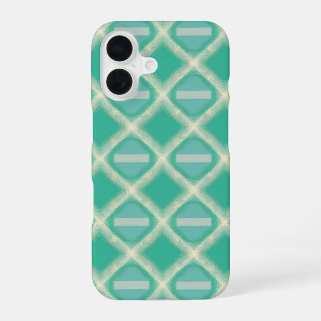 Funda Para iPhone 16 Entramado retro turquesa con banda moderna (Reverso )