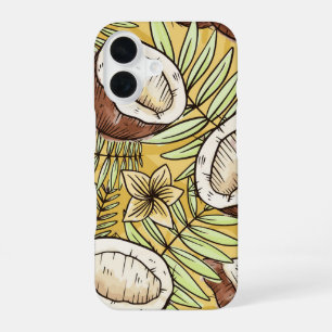 Funda Para iPhone 16 Esbozo tropical de coco Vibes de verano