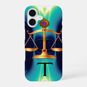 FUNDA PARA iPhone 16 ESCALAS DE ORO DE LEY CON MONOGRAMA DE PIEDRAS PRE