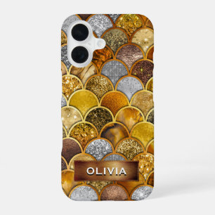 Funda Para iPhone 16 Escalas de sirena de chicles de oro elegantes