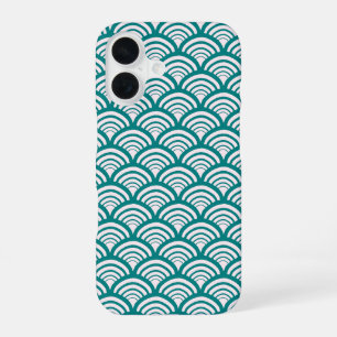 Funda Para iPhone 16 Escama de vieira retro arco teal