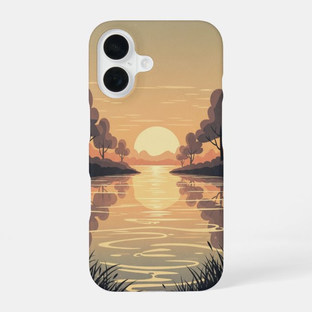 Funda Para iPhone 16 Escena Retro del Río Dorado (Reverso )