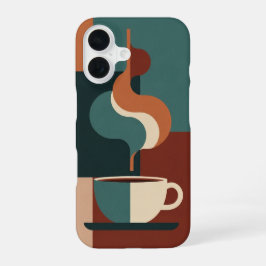 Funda Para iPhone 16 Escena Retrogeométrica de Taza de Café