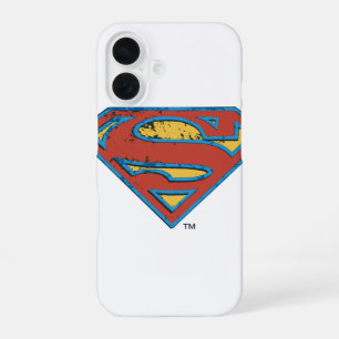 Funda Para iPhone 16 Escudo S de Superman Logo Grunge Contorno Azul