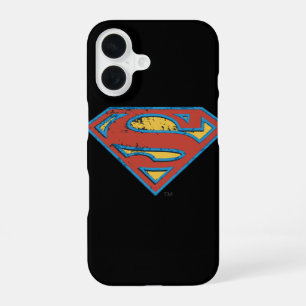 Funda Para iPhone 16 Escudo S de Superman Logo Grunge Contorno Azul