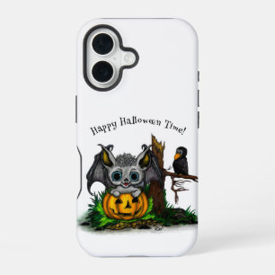 Funda Para iPhone 16 Esperando a Halloween, Murciélago y Cuervo Lindos