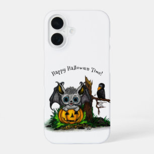 Funda Para iPhone 16 Esperando Halloween , Cute Bat y Raven