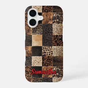 Funda Para iPhone 16 Estampa Animal de Leopardo Rojo Chic Monograma