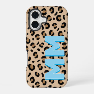 Funda Para iPhone 16 Estampa de leopardo bronceado moderna Sombra azul