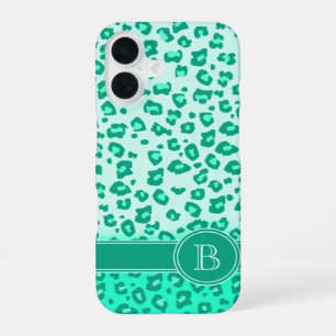 Funda Para iPhone 16 Estampado animal de leopardo monograma menta