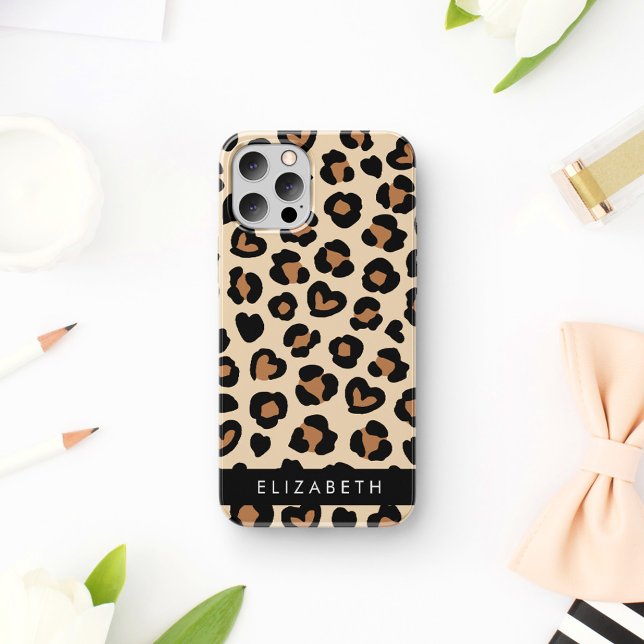 Funda Para iPhone 16 Estampado Animal, Leopardo Marrón, Corazones, Tu N (Subido por el creador)