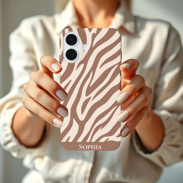 Funda Para iPhone 16 Estampado de cebra-Mousse de Mocha (Zebra Print-Mocha Mousse Case-Mate iPhone Case)